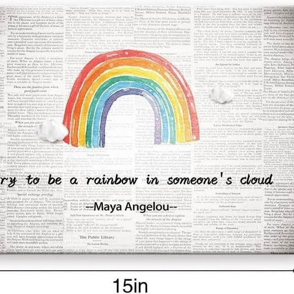 Maya Angelou Rainbow Cloud Canvas Wall Art, Newspaper Decor, 15 in - Picture 1 of 5